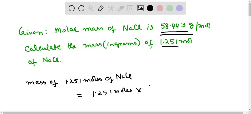 SOLVED: Using the molar mass of NaCl = 58.443 g/mol, calculate the mass ...