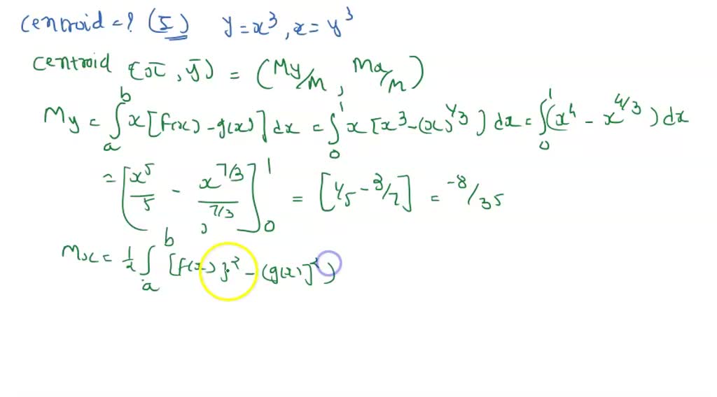 Solved Find The Centroid Of The Region In The First Quadrant Bounded By The Given Curves Y