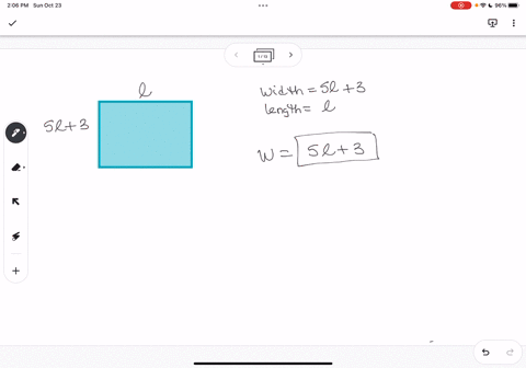 the-width-of-a-rectangle-is-3-feet-longer-than-five-times-its-length-and-its-area-is-26_-ifyou-use-l-to-represent-the-length-of-the-rectangle-then-an-expression-representing-the-width-is-w-t-19298