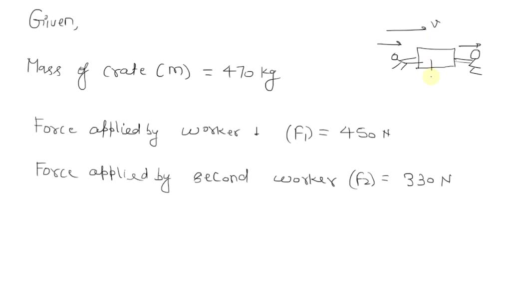 SOLVED: Two workers are sliding 470 kg crate across the floor. One ...