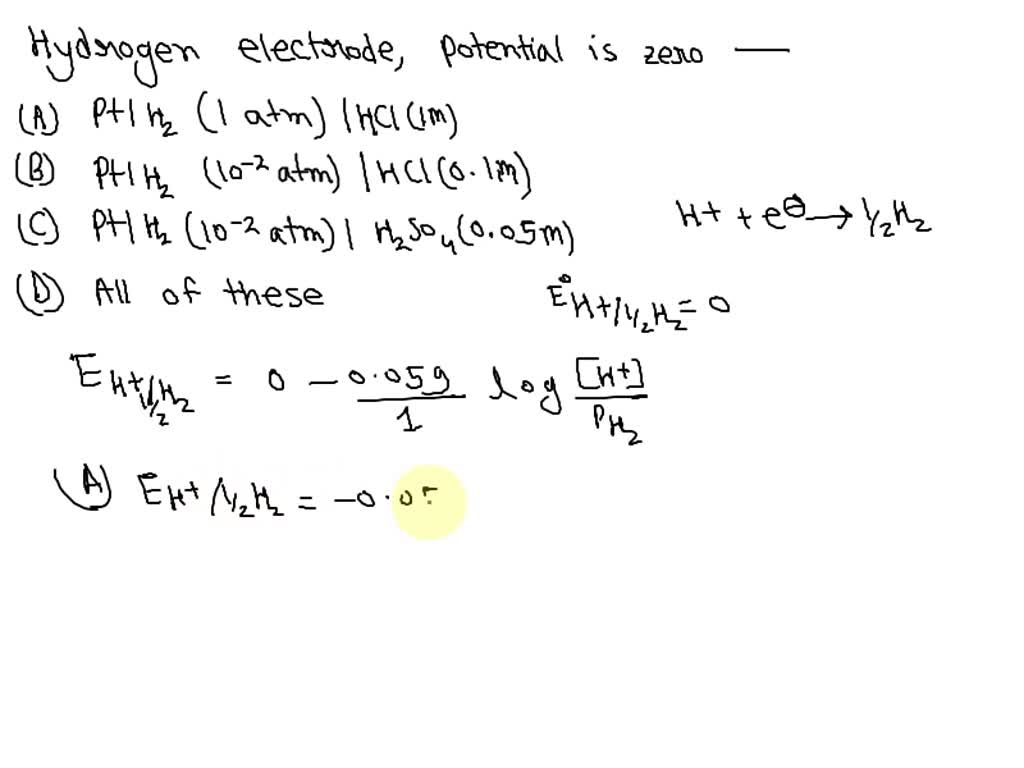 SOLVED 'for which of the following hydrogen electrode, electrode