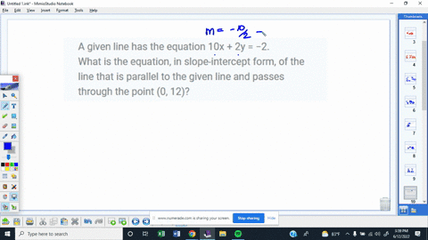 a-given-line-has-the-equation-10x-2y-2-what-is-the-equation-in-slope-intercept-form-of-the-line-that-is-parallel-to-the-given-line-and-passes-through-the-point-0-12-62905