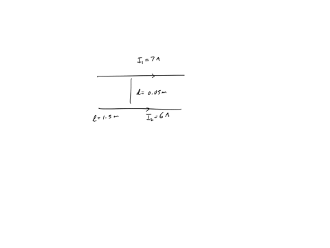 two-wires-are-placed-parallel-to-each-other-at-a-distance-of-005-m-the-first-has-an-electric-current-of-i1-7-a-and-the-second-one-of-i2-6-a-both-in-the-same-direction-predict-the-amount-of-magnetic-fo