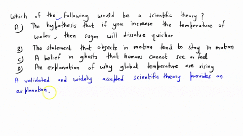 which-of-the-following-would-be-a-scientific-theory-a-the-hypothesis-that-if-you-increase-the-temperature-of-water-then-sugar-will-dissolve-quicker-b-the-statement-that-objects-in-motion-ten-68921