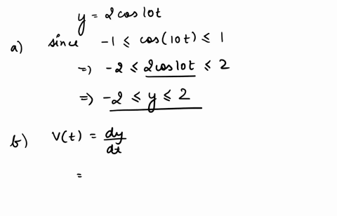 a-mass-at-the-end-of-a-spring-without-any-damping-executes-simple-harmonic-motion-this-motion-is-described-by-the-equation-yt2cos10t-where-y-is-the-position-of-the-spring-from-rest-and-t-is-00061