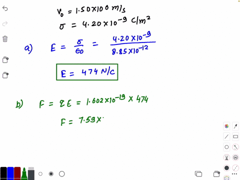 a-proton-moving-at-v0-5-150-3-106ms-enters-the-region-between-two-parallel-plates-with-charge-densities-of-magnitude-420-3-1029cm2-fig-p1559calculate-a-the-magnitude-of-the-electric-field-between-the-