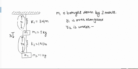 two-springs-and-two-masses-are-attached-in-a-straight-vertical-line-as-shown-in-figure-b5-the-system-set-in-motion-by-holding-the-mass-mz-at-its-equilibrium-position-ad-pushing-the-mass-m-do-53806