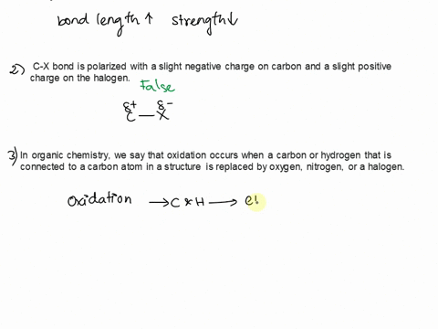 33-60-true-false-c-x-bond-is-longer-and-weaker-as-you-g0-down-periodic-table-c-x-bond-is-polarized-with-slight-negative-on-carbon-and-slight-positive-on-the-halogen-in-organic-chemistry-we-s-41256