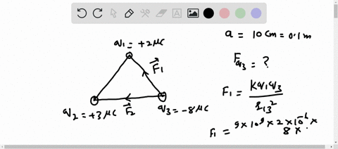 charges-of-2-3-and-8-c-are-placed-in-air-at-the-vertices-of-an-equilateral-triangle-of-side-10-cm-calculate-the-magnitude-of-the-force-acting-on-the-8-c-due-to-the-other-2-charges-63313