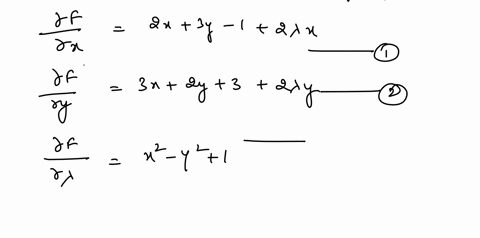 find-the-potential-extrema-of-the-problem-below-using-lagrange-multipliers-method-and-identify-if-they-are-minimum-or-maximum-solutions-f-x-y-x2-3xy-y2-x-3y-subject-to-g-x-y-x2-y2-1-0-69693