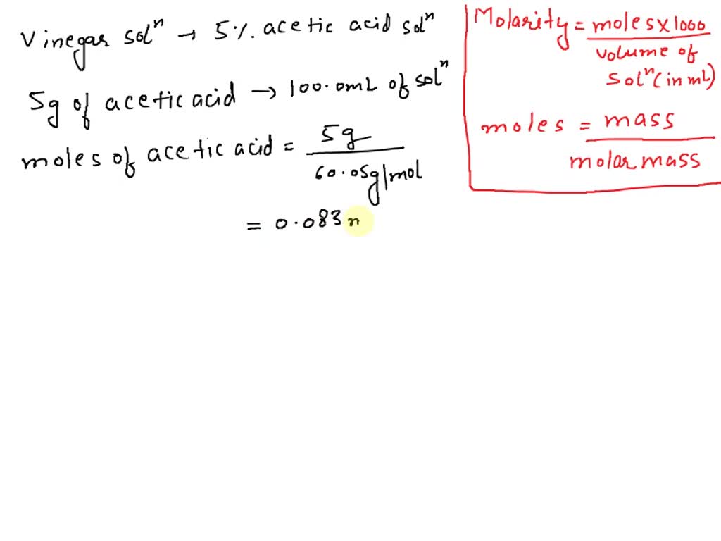 SOLVED 6. What is the molarity of the undiluted vinegar?