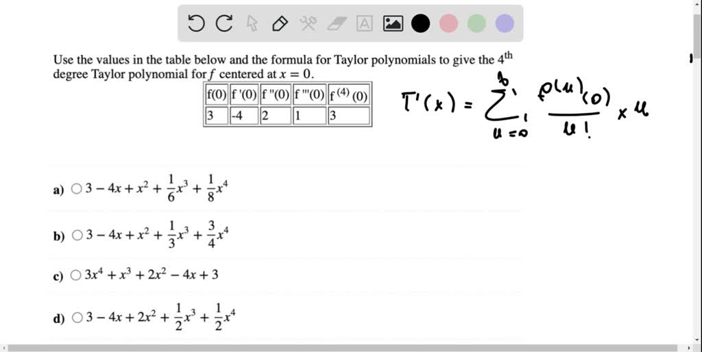 Solved Use The Values In The Table Below And The Formula For Taylor Polynomials To Give The 4th 8163