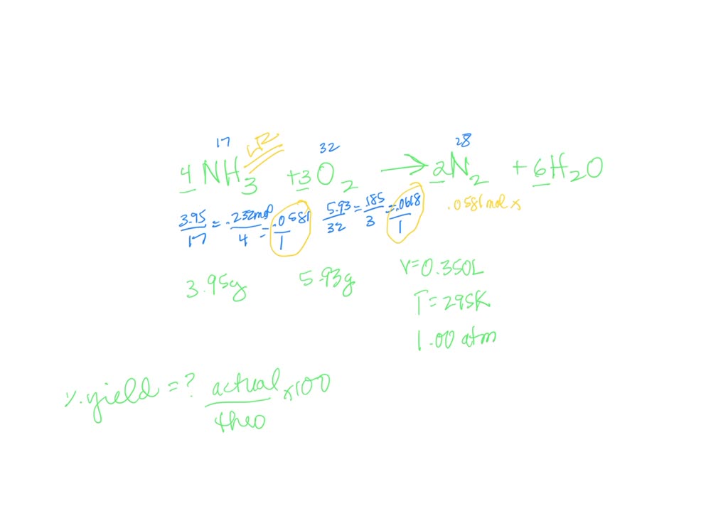 SOLVED: Ammonia, NH3, reacts with oxygen to form nitrogen gas and water ...