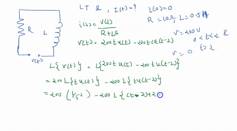using-the-laplace-transform-and-showing-the-details-find-the-current-it-in-the-circuit-in-fig-126-assuming-i0-0-andr-10-i-l-05-h-v-200t-v-if-0-t-2-and-0-if-t-2-12804