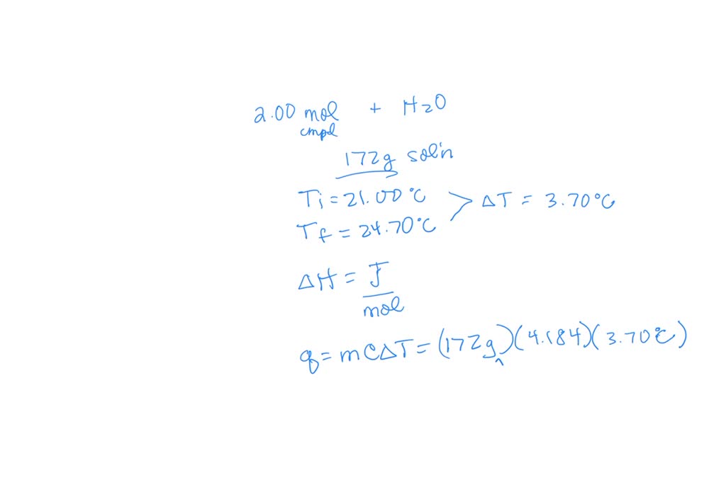 A total of 2.00 mol of a compound is allowed to react with water in a ...