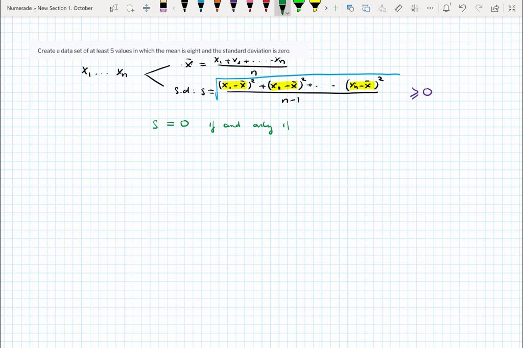 SOLVED Create a data set of at least 5 values in which the mean is