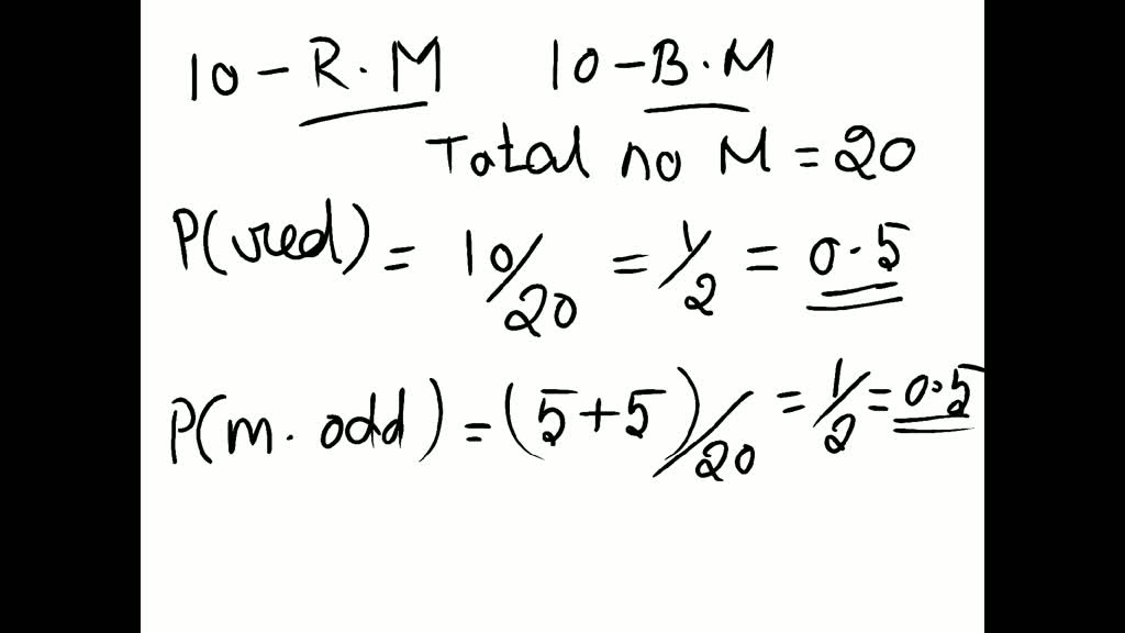 SOLVED A jar contains 10 red marbles numbered 1 to 10 and 10 blue marbles numbered 1 to 10. A