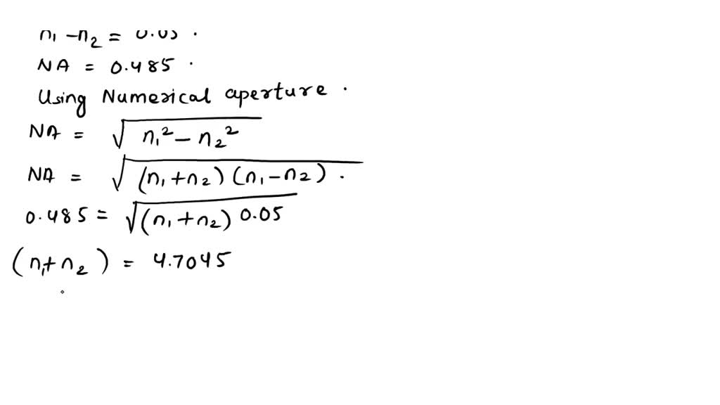 SOLVED: 'Q) fiber optic has a relative refractive index difference of 6 ...