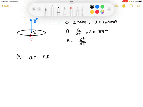 a-current-of-170-ma-is-maintained-in-a-single-circular-loop-of-200-m-circumference-a-magnetic-field-of-0800-t-is-directed-parallel-to-the-plane-of-the-loop-a-calculate-the-magnetic-moment-of-87182