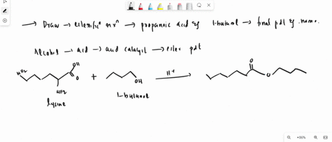 can-you-please-draw-an-esterification-reaction-between-both-propanoic-acid-and-1-butanol-and-then-shown-the-final-product-and-name-it-below-are-structures-for-lysine-to-the-left-and-serine-t-01385