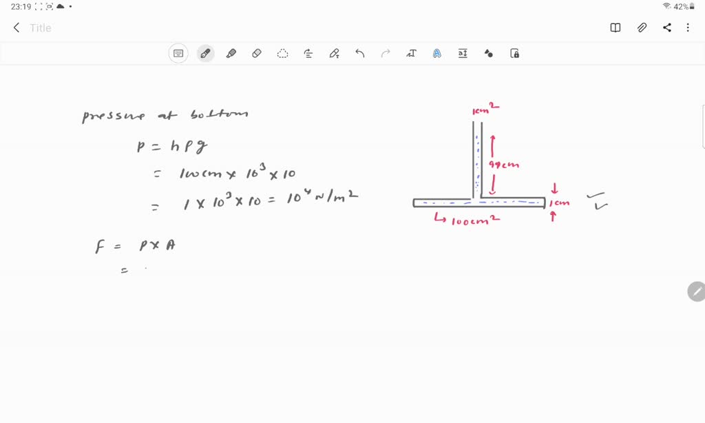 SOLVED: A tube 1cm² in cross section is attached to the top of a vessel ...