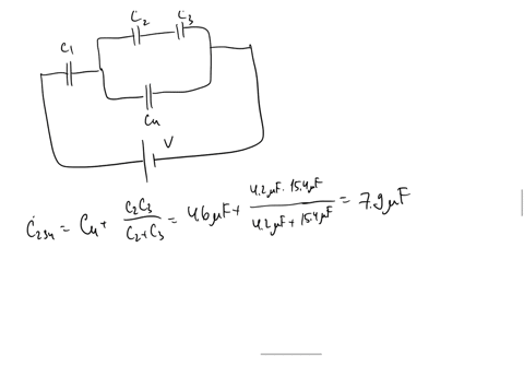 consider-the-circuit-shown-in-the-figure-below-the-four-capacitors-have-capacitances-c123f-c242f-c3154f-c446f-and-are-connected-to-a-battery-of-voltage-v7volts-when-all-capacitors-are-fully-charged-de