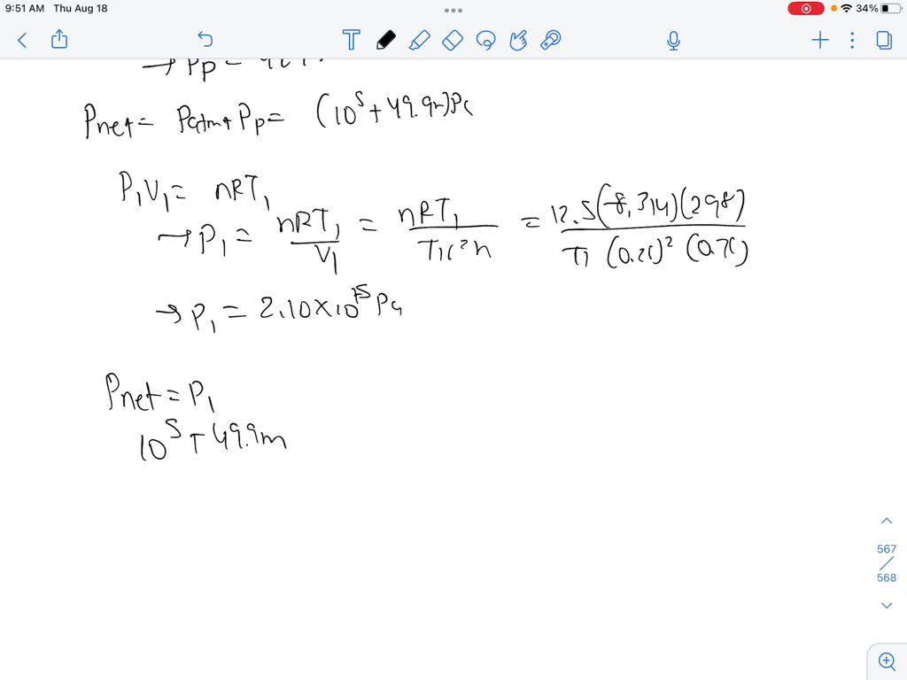 A piston and cylinder assembly with a piston radius of 0.250 m contains