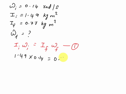 1an-ice-skater-is-spinning-about-a-fixed-axis-with-an-angular-velocity-of-014-rads-initially-her-arms-are-outstretched-and-her-moment-of-inertia-is-149-kgm2-when-she-pulls-her-arms-in-toward-75754