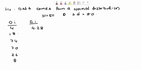 a-chisquared-goodness-of-fit-test-is-used-to-see-if-a-data-set-comes-from-a-normal-distribution-with-mean-50-and-standard-deviation-10-the-following-data-is-gathered-with-the-expected-values-06552