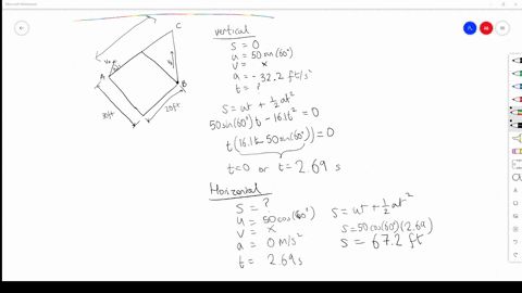the-football-player-at-a-throws-the-ball-in-the-y-z-plane-at-a-speed-v_a50-mathrmft-mathrms-and-an-angle-theta_a60circ-with-the-horizontal-at-the-instant-the-ball-is-thrown-the-player-is-at-b-and-is-r
