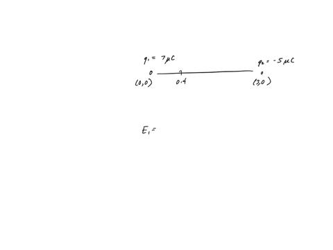 charges-q1-7uc-and-q2-5uc-u-10-6-are-located-on-the-x-axis-at-coordinates-00-and-030-in-meters-for-charges-q1-and-q2-respectively-a-find-the-magnitude-and-direction-of-the-electric-field-at-a-point-p-