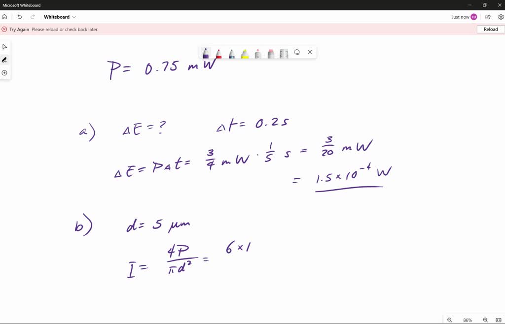 SOLVED A 0.75 mW laser emits a narrow beam of light that enters the
