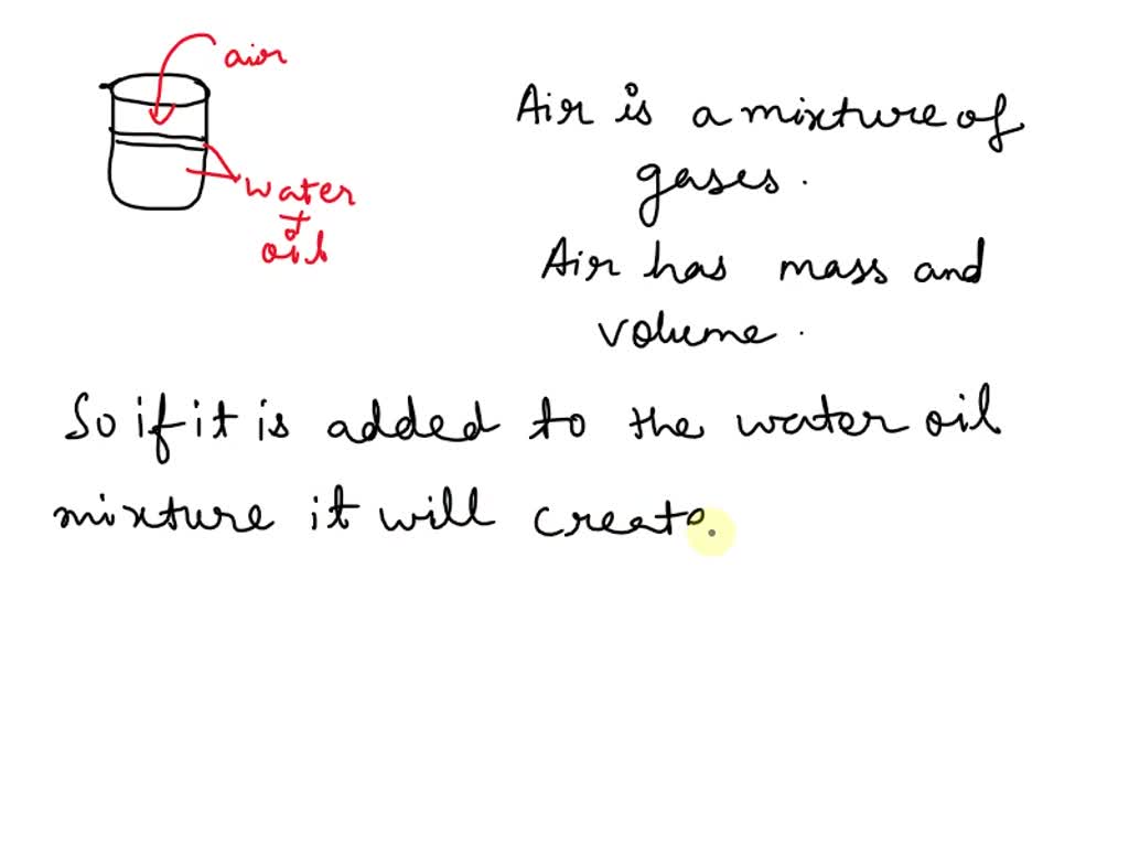 What happens to the volume reading of the wateroil mixture when air is