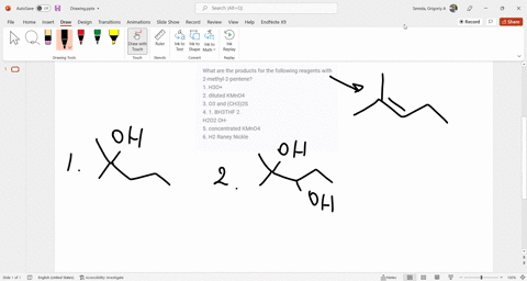 what-are-the-products-for-the-following-reagents-with-2-methyl-2-pentene-1-h3o-2-diluted-kmno4-3-o3-and-ch32s-4-1-bh3thf-2-h2o2-oh-5-concentrated-kmno4-6-h2-raney-nickle-16069