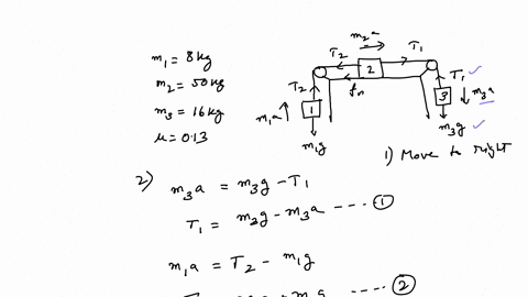 three-boxes-are-connected-by-strings-that-pass-frictionless-pulleys-the-over-massless-coeflicient-of-kinetic-friction-involving-the-table-is-013-the-masses-are-m-8kgmz-s0kg-and-m3-16kg-which-95606