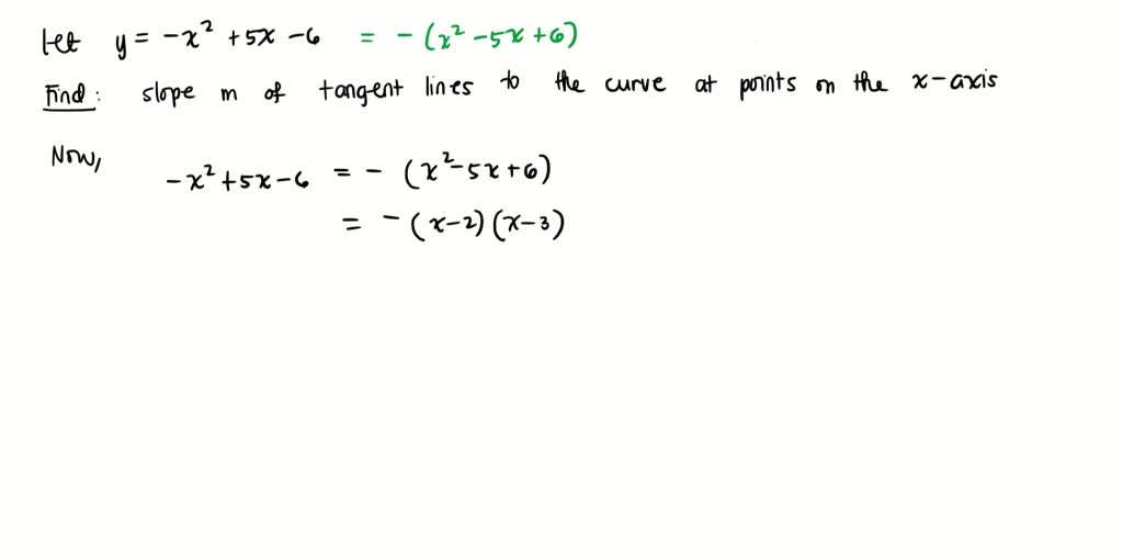 Solved Find The Slope M Of The Tangent Lines To The Parabola Y X 5x 6 At Its Points Of Intersection With The X Axis