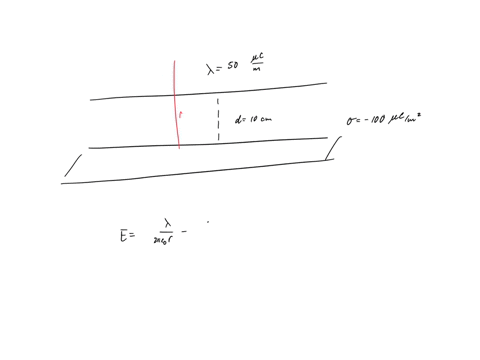 a-long-line-carrying-a-uniform-linear-charge-density-500-mu-c-m-runs-parallel-to-and-100-cm-from-the-68146