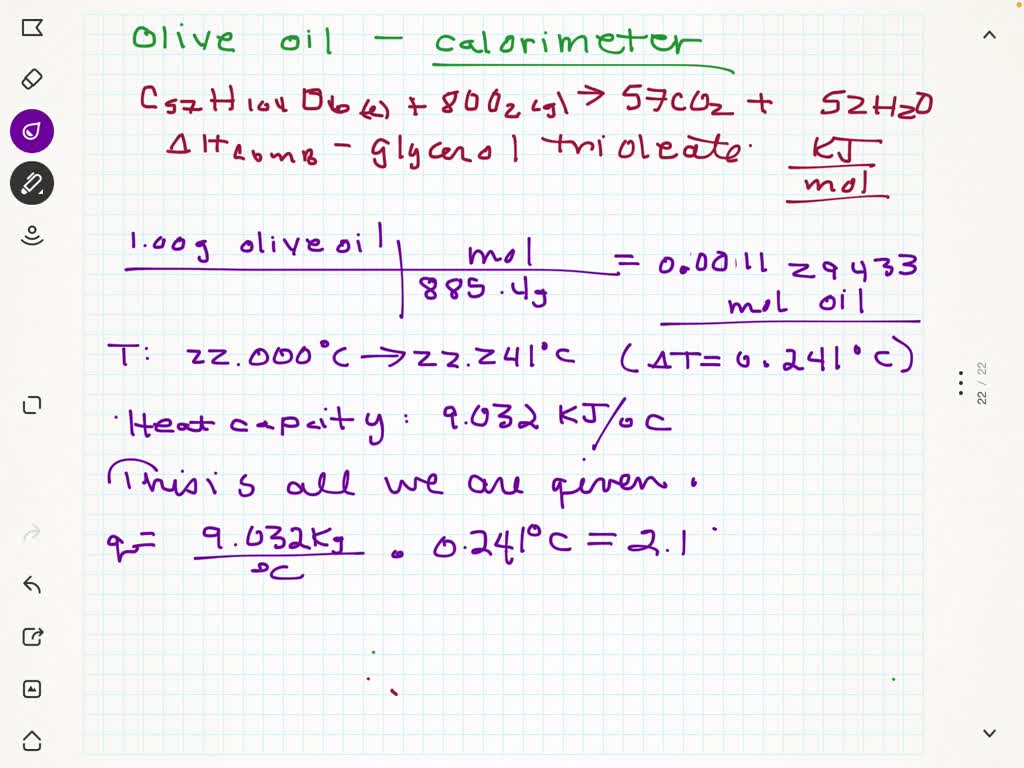 SOLVED: When 1.000 G Of Olive Oil Is Completely Burned In Pure Oxygen ...