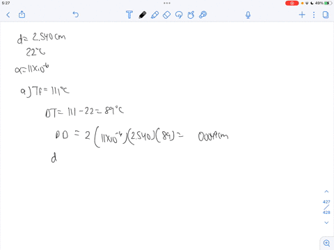 a-spherical-steel-ball-bearing-has-a-diameter-of-2540-cm-at-2200c-assume-the-coefficient-of-linear-expansion-for-steel-is-11-106-c1-a-what-is-its-diameter-when-its-temperature-is-raised-to-1-29617