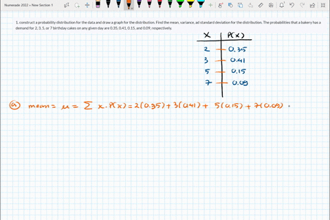 1-construct-a-probability-distribution-for-the-data-and-draw-a-graph-for-the-distribution-find-the-mean-variance-ad-standard-deviation-for-the-distribution-the-probabilities-that-a-bakery-ha-37798