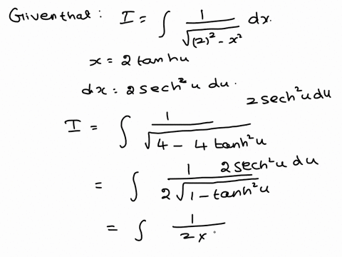 Dx vc42 x2 using the hyperbolic trig substitution with...