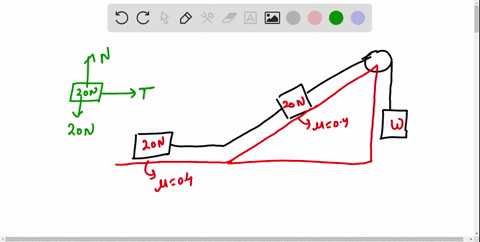 three-blocks-_-b-and-c-are-connected-by-two-ropes-with-tensions-t1-and-tz-blocks-a-and-weigh-20-n-each-and-the-coefficient-of-kinetic-friction-between-each-block-and-the-surface-040-block-de-07607