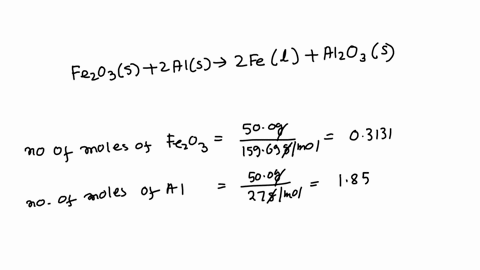 the-thermite-reaction-produces-iron-metal-and-aluminium-oxide-from-a-mixture-of-powdered-aluminium-metal-and-ironii-oxidefe2o3-s-2-al-s-2-fe-l-al2o3-sa-mixture-of-500-g-each-of-fe2o3-and-al-78594