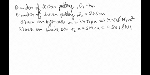 the-power-is-transmitted-from-a-pulley-1-m-diameter-running-at-200-rpmto-a-pulley-225-m-diameter-by-means-of-a-beltfind-the-speed-lost-by-the-driven-pulley-as-a-result-of-creepif-the-stress-47453