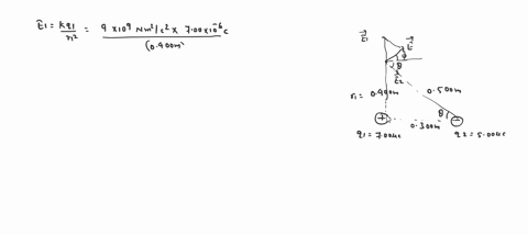 charge-q1-700-c-is-at-the-origin-and-charge-q2-500-c-is-on-the-x-axis-0300-m-from-the-origin-a-find-the-magnitude-and-direction-of-the-electric-field-at-point-p-which-has-coordinates-0-0400-21636
