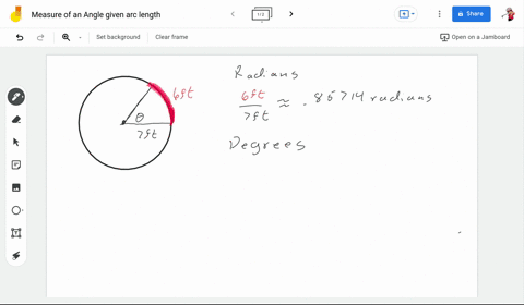 on-a-circle-of-radius-7-feet-what-angle-would-subtend-an-arc-of-length-6-feet