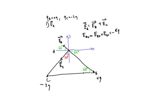 two-point-charge-q-and-2q-are-placed-at-the-vertices-b-and-c-of-an-equilateral-triangle-abc-of-side-a-obtain-the-expression-for-i-magnitude-and-the-direction-of-the-resultant-electric-field-56916