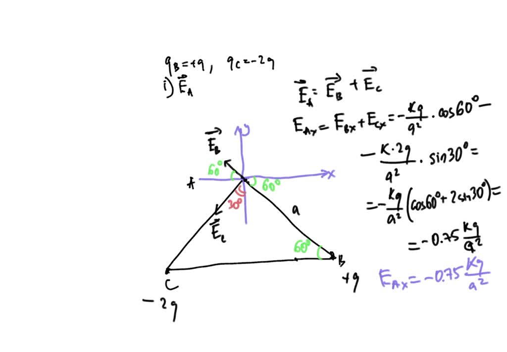 solved-two-point-charge-q-and-2q-are-placed-at-the-vertices-b-and-c