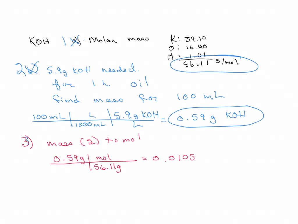 Solved Calculate The Molar Mass Of Potassium Hydroxide Koh Approximately G Of Koh Is