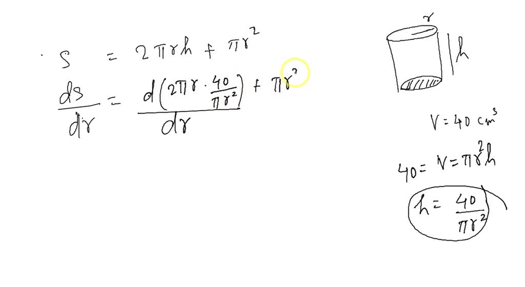 For a cylinder open at one end with radius r cm and height h cm, find ...